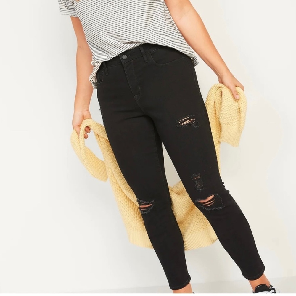 Old Navy High Waisted Pop Icon Black Distressed Skinny Jeans Women’s